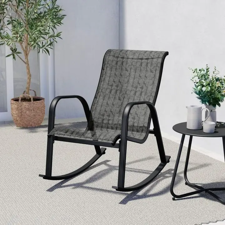 Grand patio Outdoor Rocking Chair, Mesh Sling Rocker Suitable for Outdoor Use, Backyard, Porch, Balcony (Black&Grey Plaid)