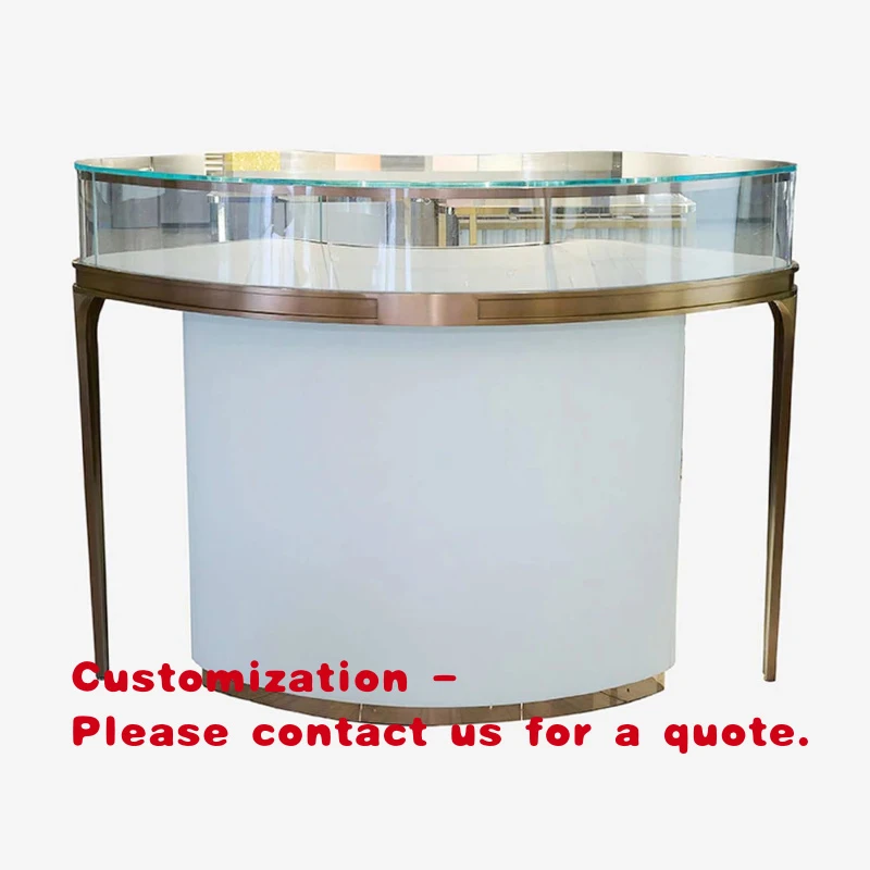custom.Direct Curved Glass Jewelry Display Luxury Oval Showcase with Metal Frame Boutique Retail Store Fur