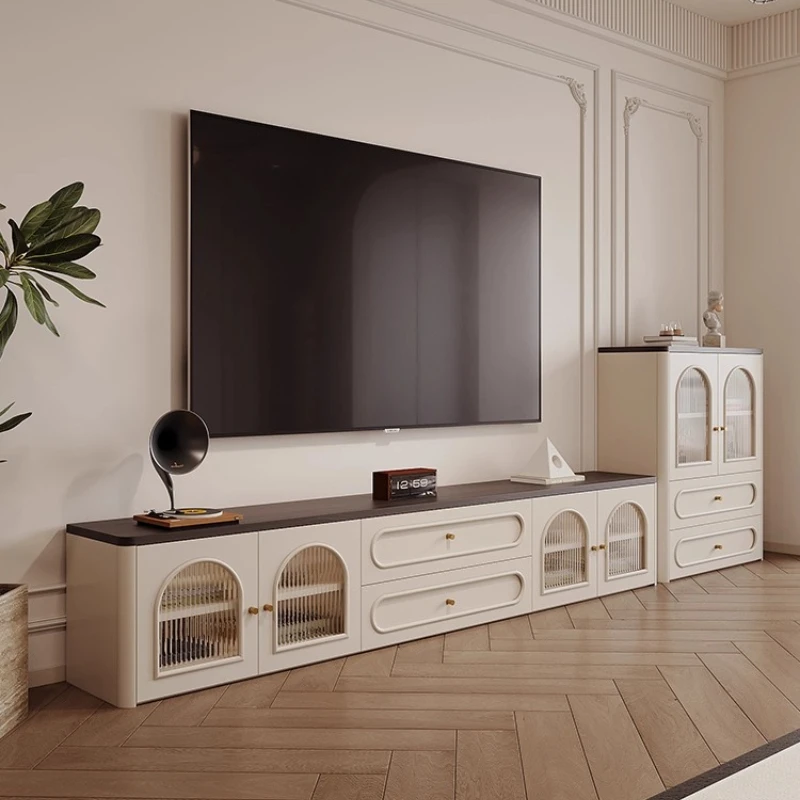 

French retro TV cabinet coffee table combination small apartment living room storage locker integrated TV floor side cabinet