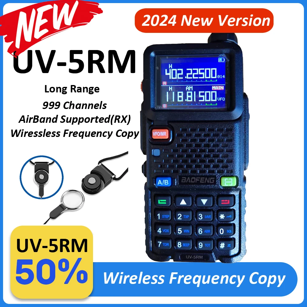 Baofeng UV-5RM 멀티 밴드 워키토키 무선 세트, 에어 밴드 원 키, 빠른 주파수 복사 복스 스크램블러, FM 라디오, 999Ch UP, UV 5RH