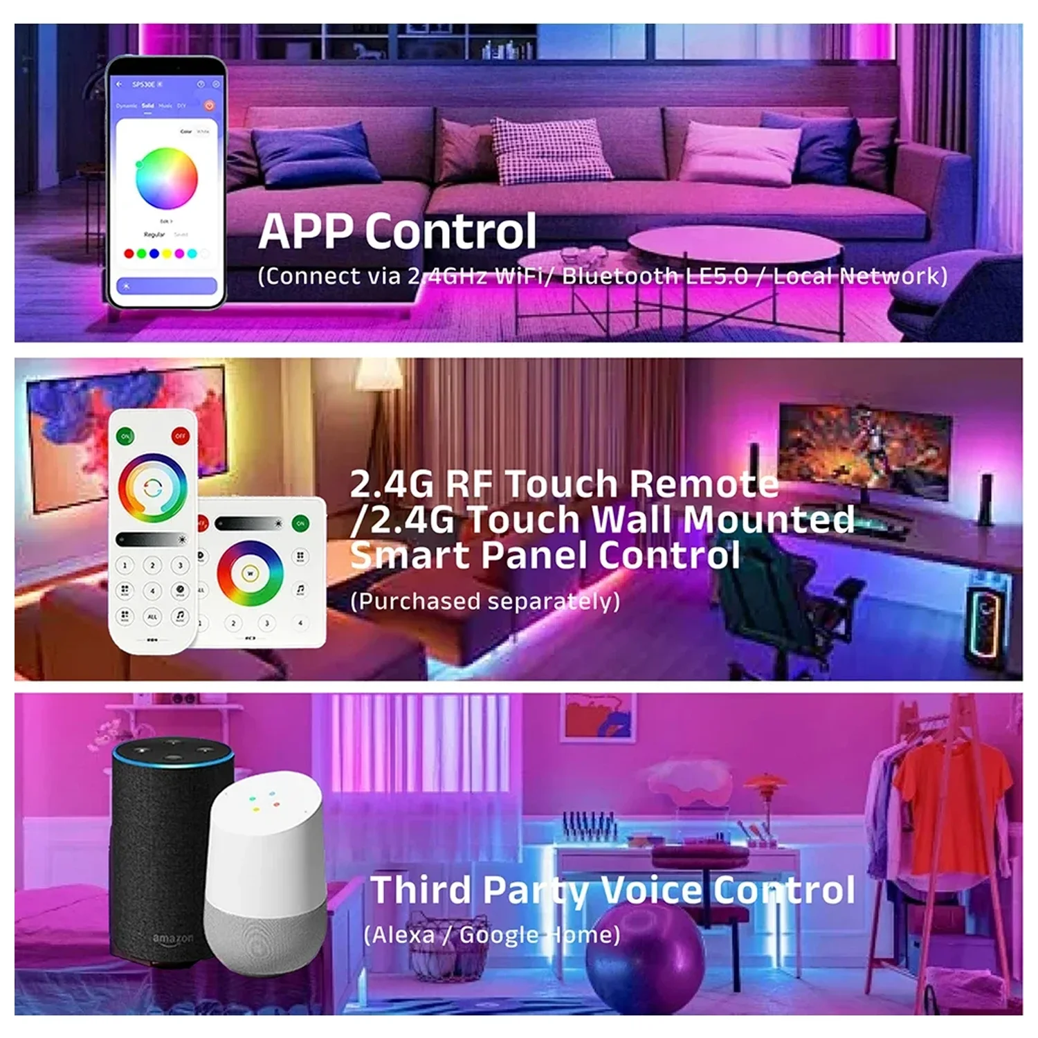 WS2811 RGB Led Strip Light Kit 5050 SMD Addressable 30 60 LEDsBluetooth WiFi Alexa Music Controller Bright Normal Led Lights 12V