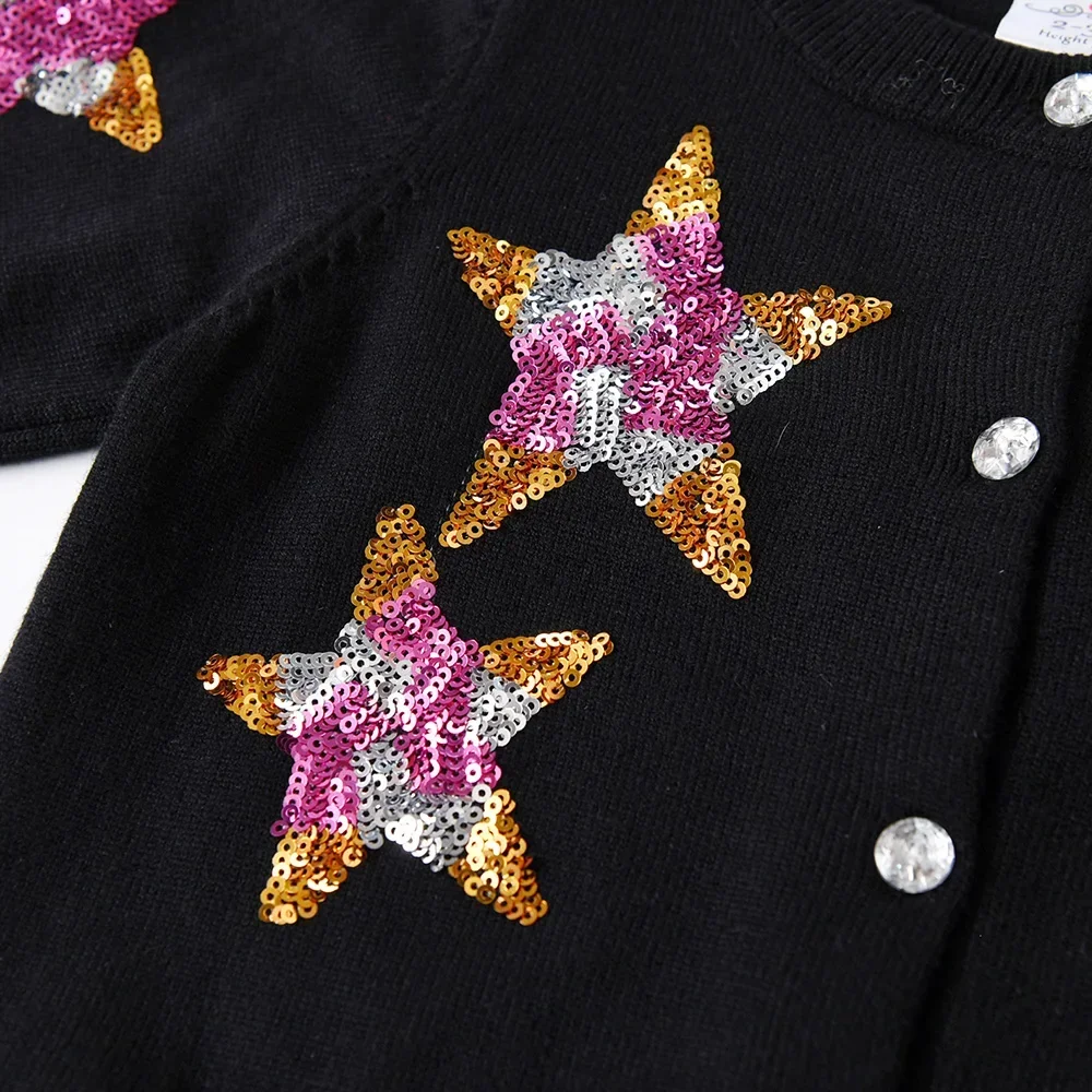 Kids Autumn Knitted Cardigan Sweaters Girls Christmas Sweaters Kids Star Sequins Shiny Outwear Clothes Children Clothing