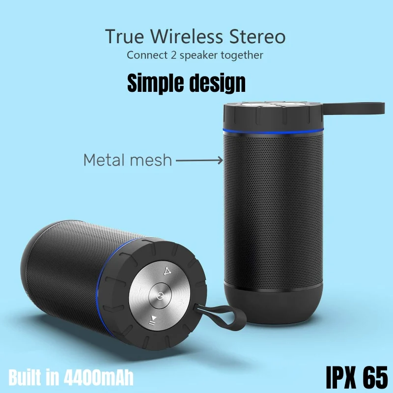 

TWS Portable Metal Mesh Caixa De Som Bluetooth Speaker IPX65 Waterproof Sound Column Outdoor Camping Bluetooth Subwoofer 4400mAh