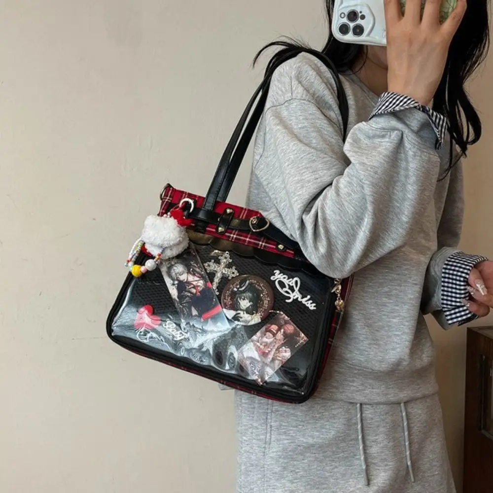 Y2K Cartoon Anime Itabag Large Capacity Lattice JK Crossbody Bag Idol Merchandise Storage Spicy Girl Transparent Shoulder Bag