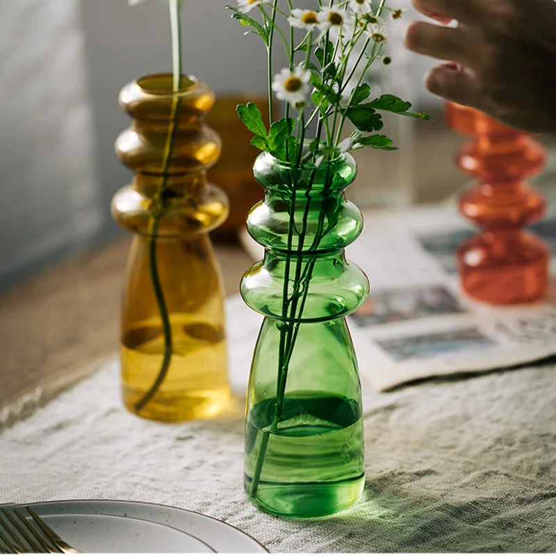 Nordic Ins Spiral Transparent Colored Glass Vase Ornament Hydroponic Flower Light Luxury Home Decoration Wedding Gift