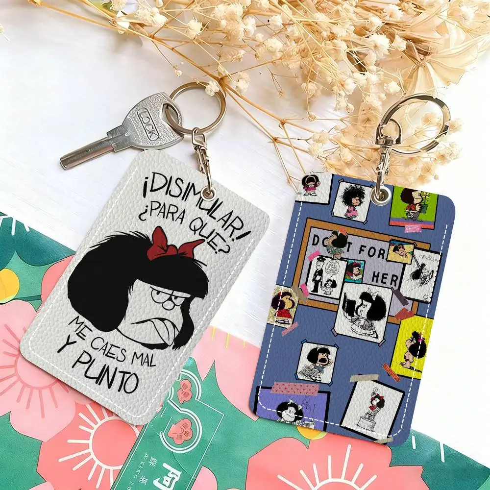 Cute Cartoon Mafalda   Personalised Leather Card Holder Keychain Fits Bank Subway Bus Cards