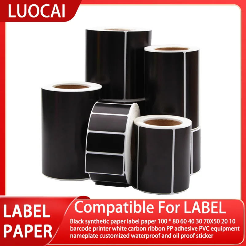 Black synthetic paper label paper100 * 80 60 40 30 70X50 20 10 barcode printer white carbon ribbon PP adhesive PVC