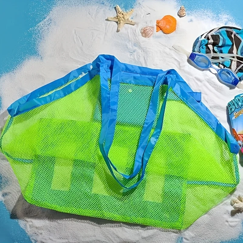 1pc Large Mesh Beach Tote Bag Foldable Quick-Dry Lightweight Durable Nylon with Fixed Shoulder Straps for Travel Camping Beach view 2