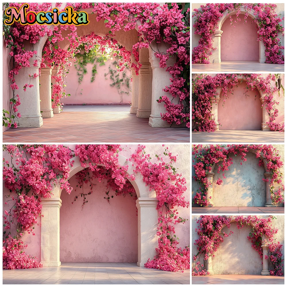 

Mocsicka Spring Photography Background Pink Flowers Decorations Photo Portrait Backdrops Studio Wedding Birthday Party Wallpaper