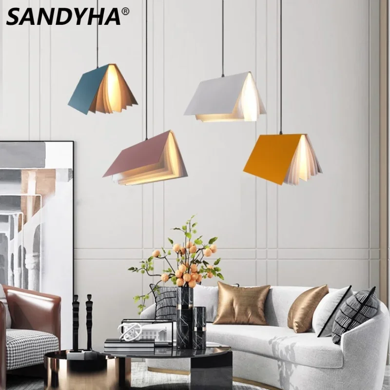 

SANDYHA Novelty Pendant Lights Book Decoration Hanging Lamp Modern Ceiling Chandelier Study Room Library Shop Decor Children