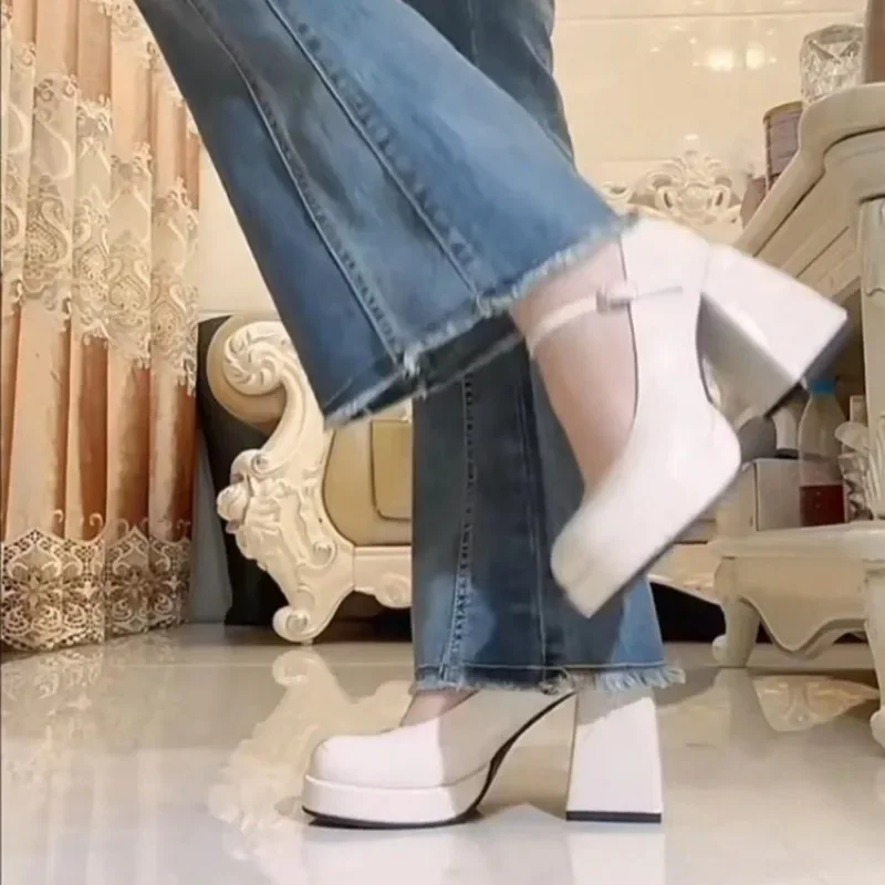 

Fashion Shoes Female 2025 Summer Women's Mary Janes High Heels Round Toe Buckle Strap Dress Pumps Women with Shallow Chunky Heel