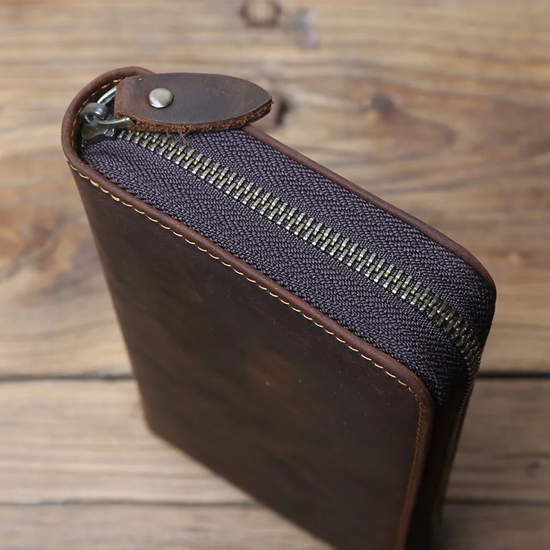 NZPJ Vintage Herren Lange Leder Geldbörse Crazy Horse Leder Handytasche Natürliches Rindsleder Clutch Bag Multifunktionale Geldbörse Kartentasche – Detail 9