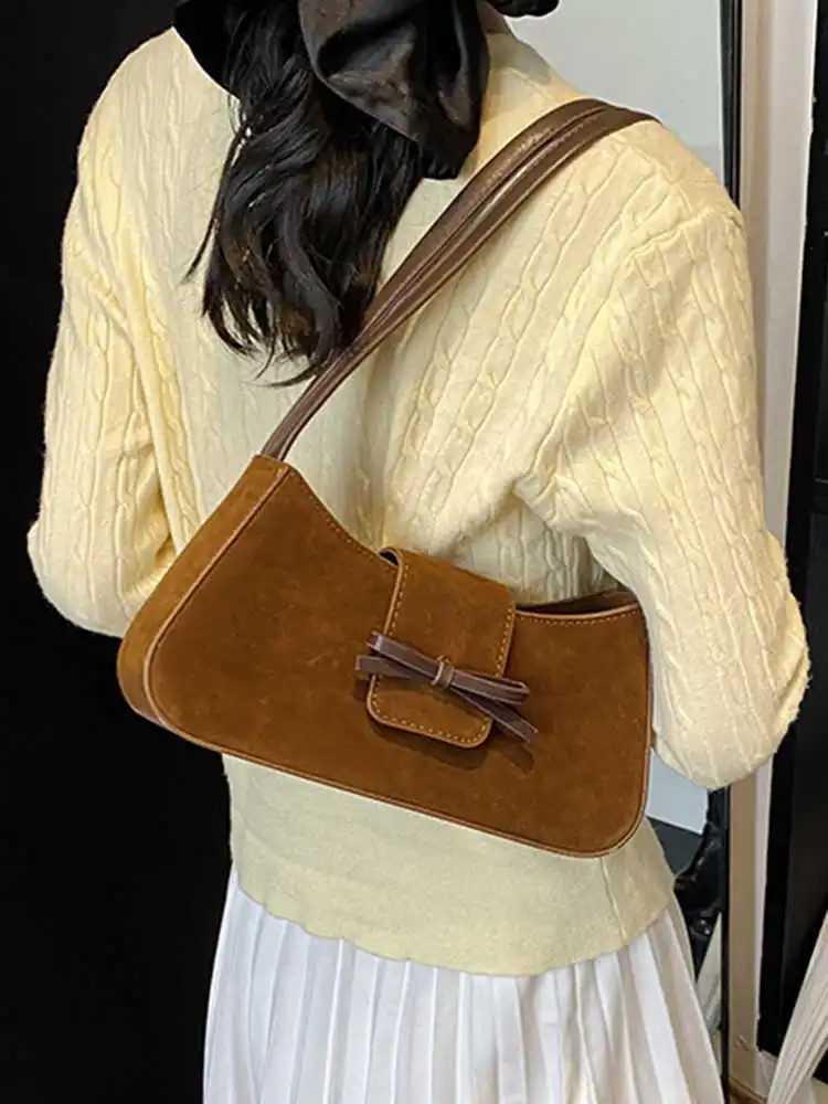 Bolso Retro mate con lazo para mujer, gran capacidad, nuevo estilo, Otoño Invierno, bolso único de mano con un hombro para ir al trabajo