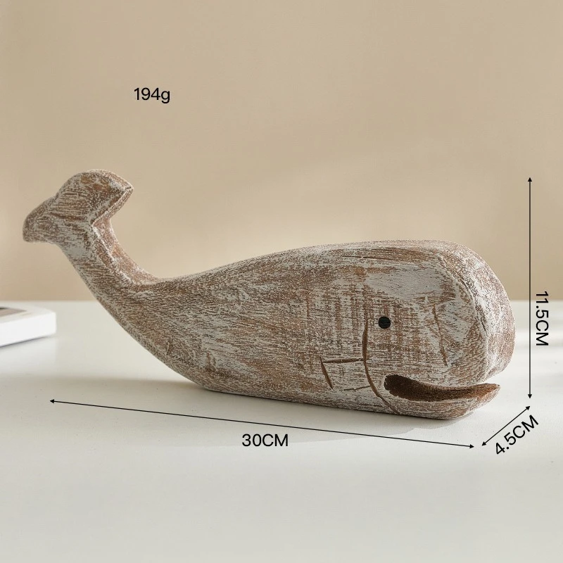 1 PC Nautical Style Wood Hand Carved Whale Sculpture Mediterranean Desk TV Console Decor Wooden Animal Miniatures Ornament Gift