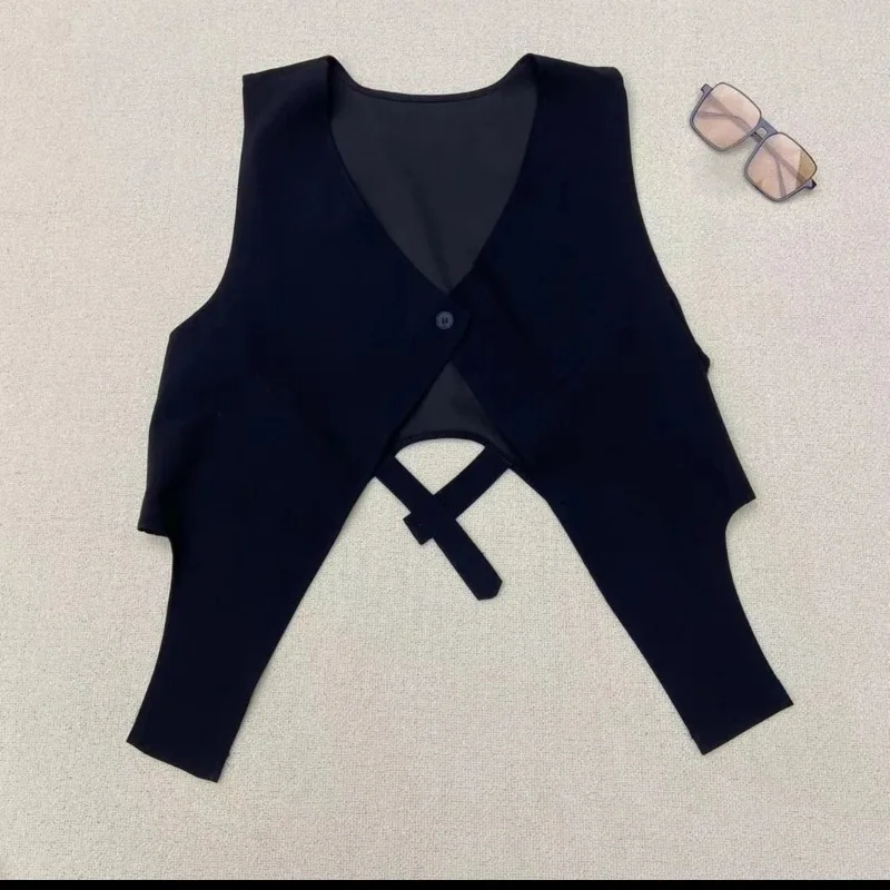 New Lrregular Fashion Women Vest Coat Y2k Aesthetic V Neck Sleeveless High Split Elegant French High Street Casual Clothe