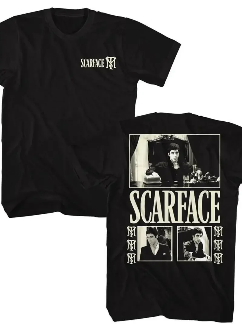 

Men Casual T-Shirt Scarface Print Black Retro Cinema Design Vintage Y2k Cotton Women Tops Tees Streetwear Casual Oversize Unisex