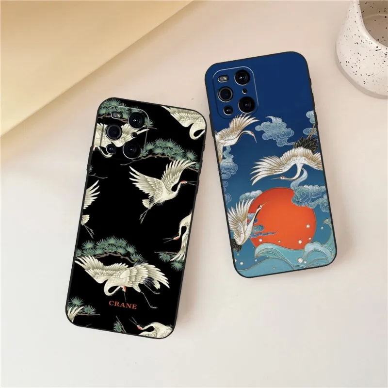 Чехол Crane Koi в китайском стиле для OPPO Find X3Pro X5Pro X3Neo RENO6 7 ProPlus A16 A54 A57 K9 A74 A93 A94, черный