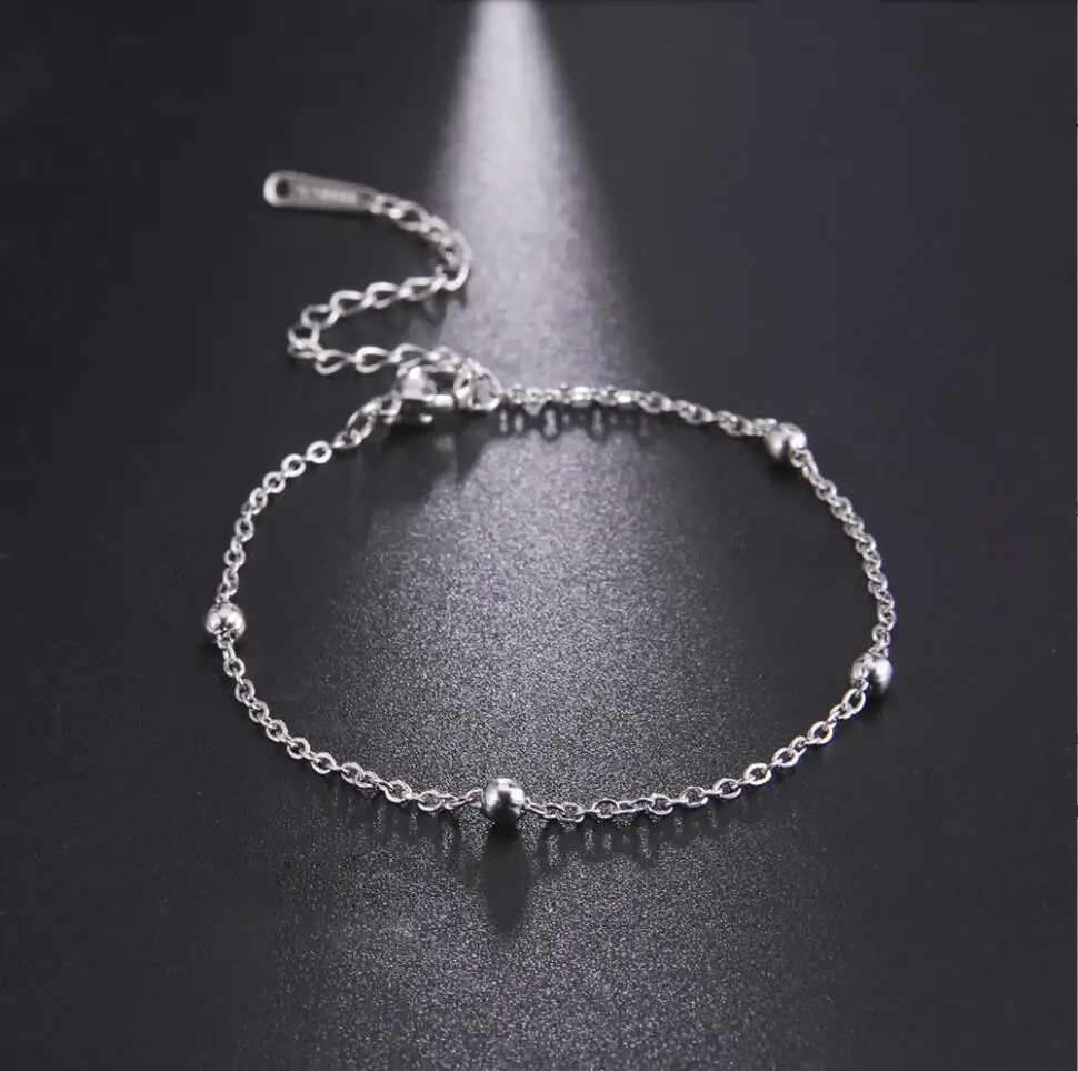 1PC Stainless Steel Anklets Round Beads Cable Chains Bracelets Fashion Simple Jewelry Chain Gifts F1254