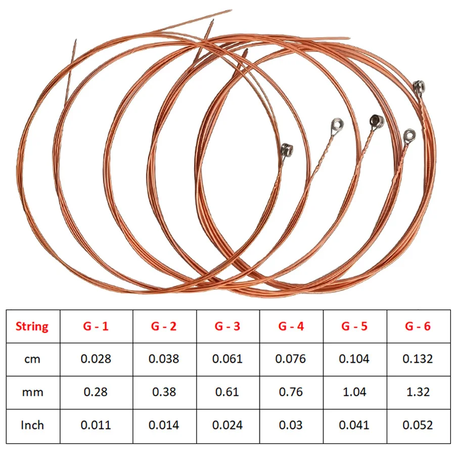 1Set Red Copper-colored Guitar Metal Strings for Folk & Wooden Guitar G1-G2 Universal Replacement Musical Instrument DDJ