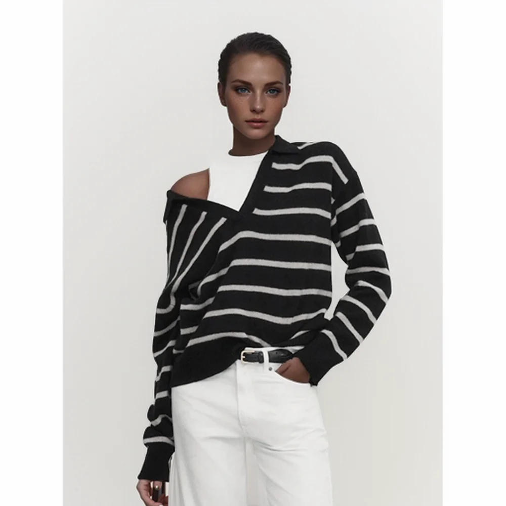 

Cos Lris2024 women's autumn/Winter temperament casual lazy style V-neck striped loose sweater 05692550800