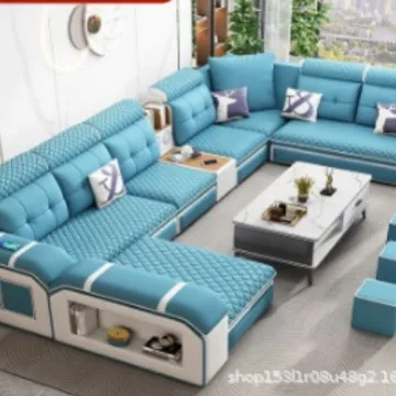 Modern leave-in multi-functional sofa, simple size, detachable and washable fabric sofa combination U-shaped sofa living room