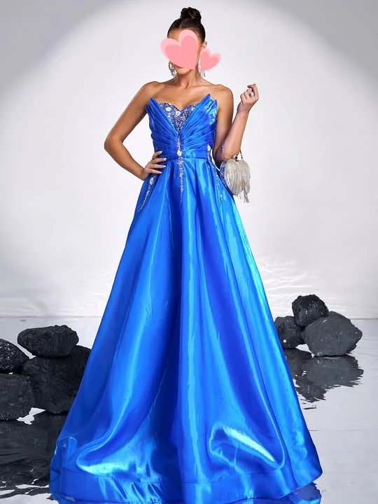 

Other Shore Elegant Vintage Sexy Sweet Blue Shiny Crystal Beads Ruffle Customized Formal Occasion Prom Dress Evening Party Gowns