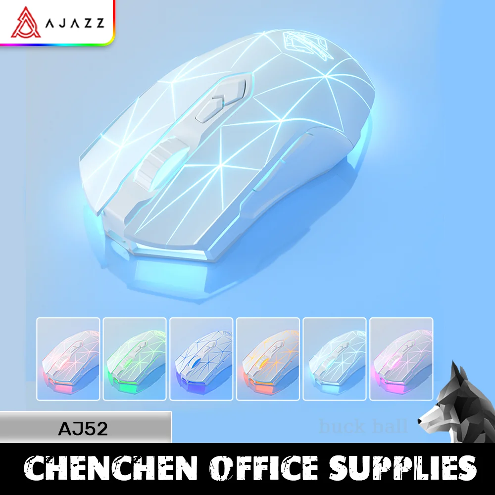 Ajazz Aj52 Pro Mouse berkabel, tetikus Game 3 mode RGB ringan warna-warni kontrol 7 kecepatan saklar senyap kantor dan Gamer