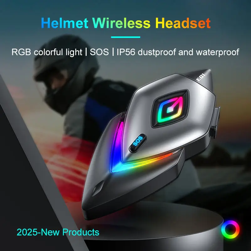 

E01 Motorcycle Helmet Bluetooth Headset IP56 Waterproof Wireless Headphones With HD Microphone SOS Function Moto Helmet Headset