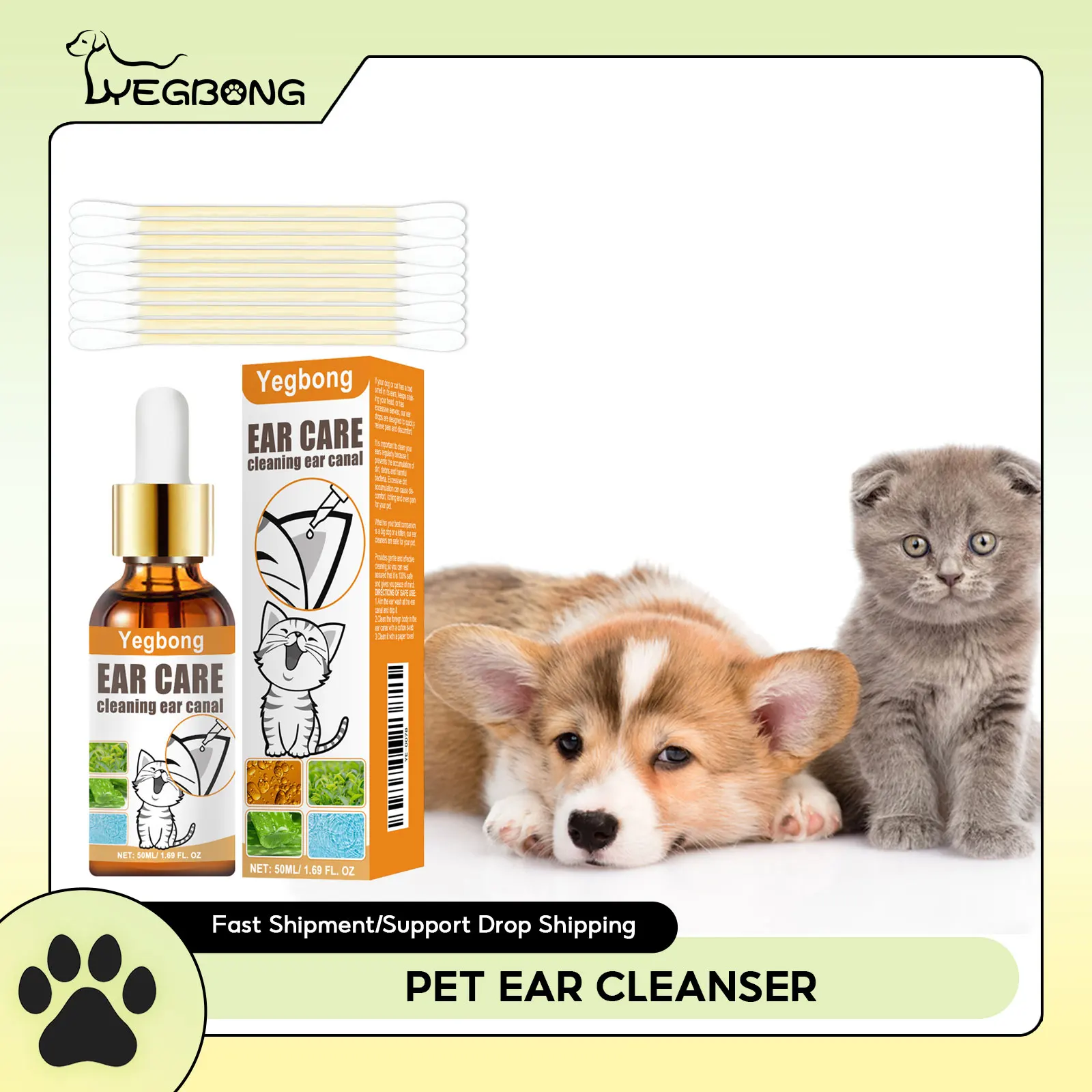 

Pet Ear Drops Ear Wash Cleansing Earwax Relieves Itching Canal Cleaning Mite Odor Removal Non-irritating Cat Ear Cleaner Liquid