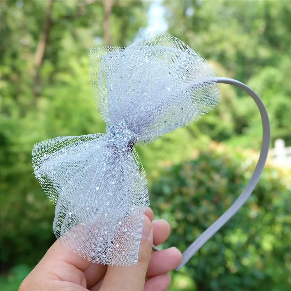 Girls Shiny Bows Hairband Color Yarn headband Princess Headwear Student Fashion Hair Hoop Cute Headress Kids Hair Accessories