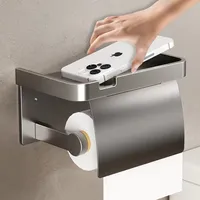 Wall Mounted Toilet Paper Holder with Storage Tray, Phone Holder, Aluminum Bathroom Paper Towel Holder, Bathroom Accessories