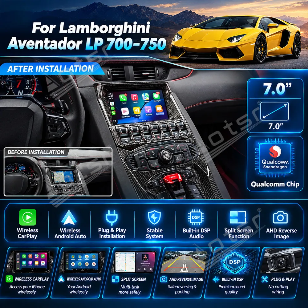 7 Inch For Lamborghini Aventador LP700 LP750 Touchscreen Car Radio GPS Navigation Carplay Android Auto Plug & Play Upgrade