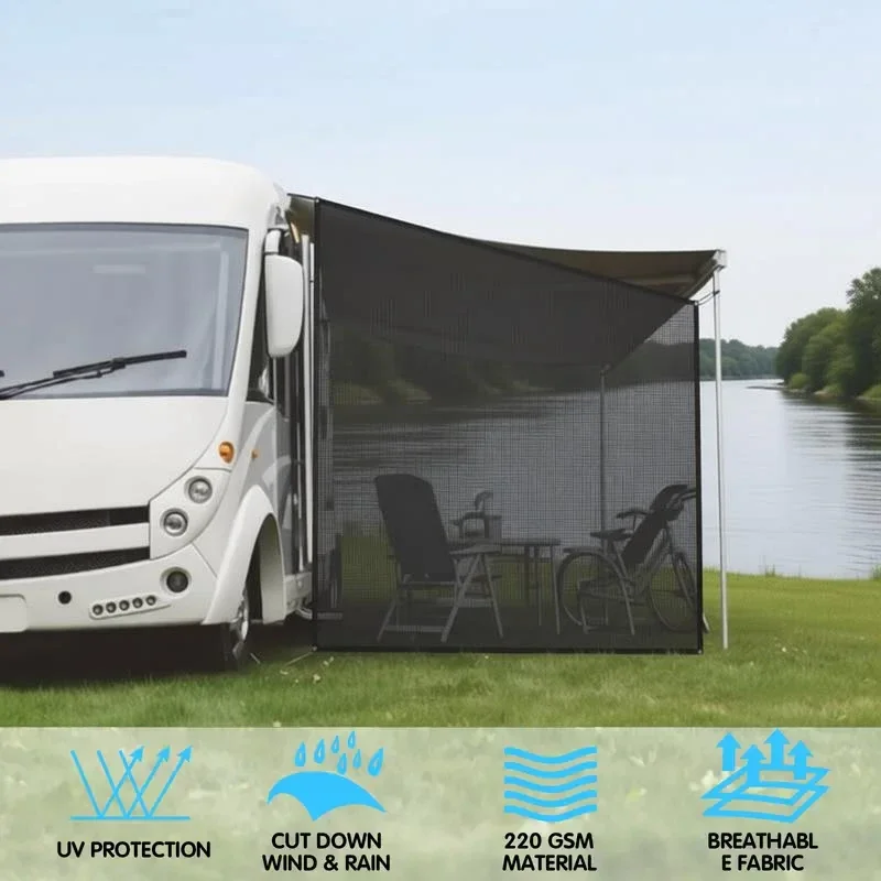 Camper Van Awning Side Shade Mesh Screen 9x7Ft Sunshade Privacy Screen Wind Mosquitoes Protect RV Camping Accessories