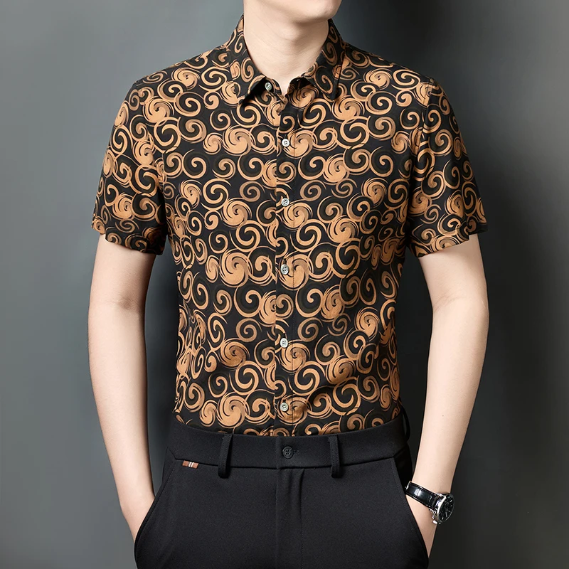 

Mulberry Silk 100% Shirts For Men Premium Short Sleeve Easy Care Summer Quality Coolness Skin-Friendly Fashion Camisas De Hombre