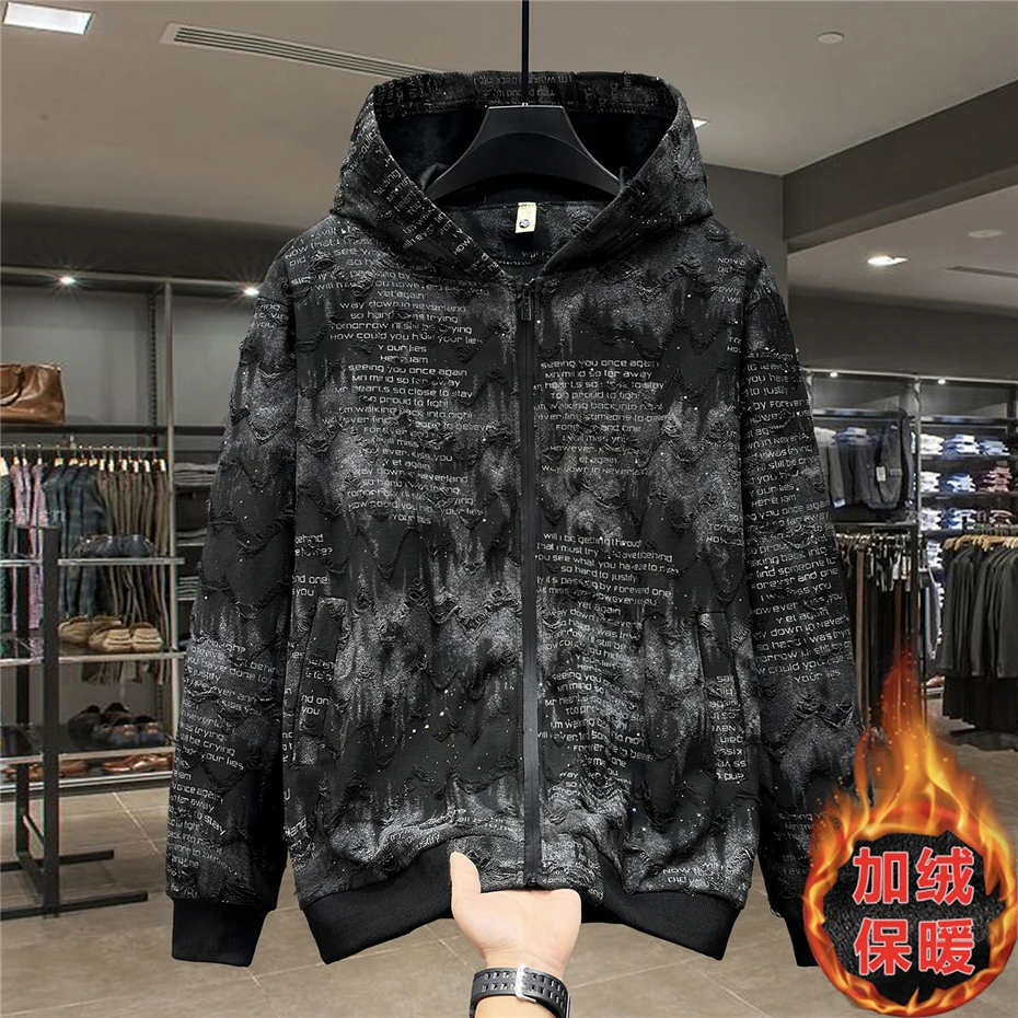 Zipper Hoodie Jacket Men 10XL Plus Size Fleece Hoodie Fashion Casual Gradient Tie Dye Hoodies Male Big Size 10XL