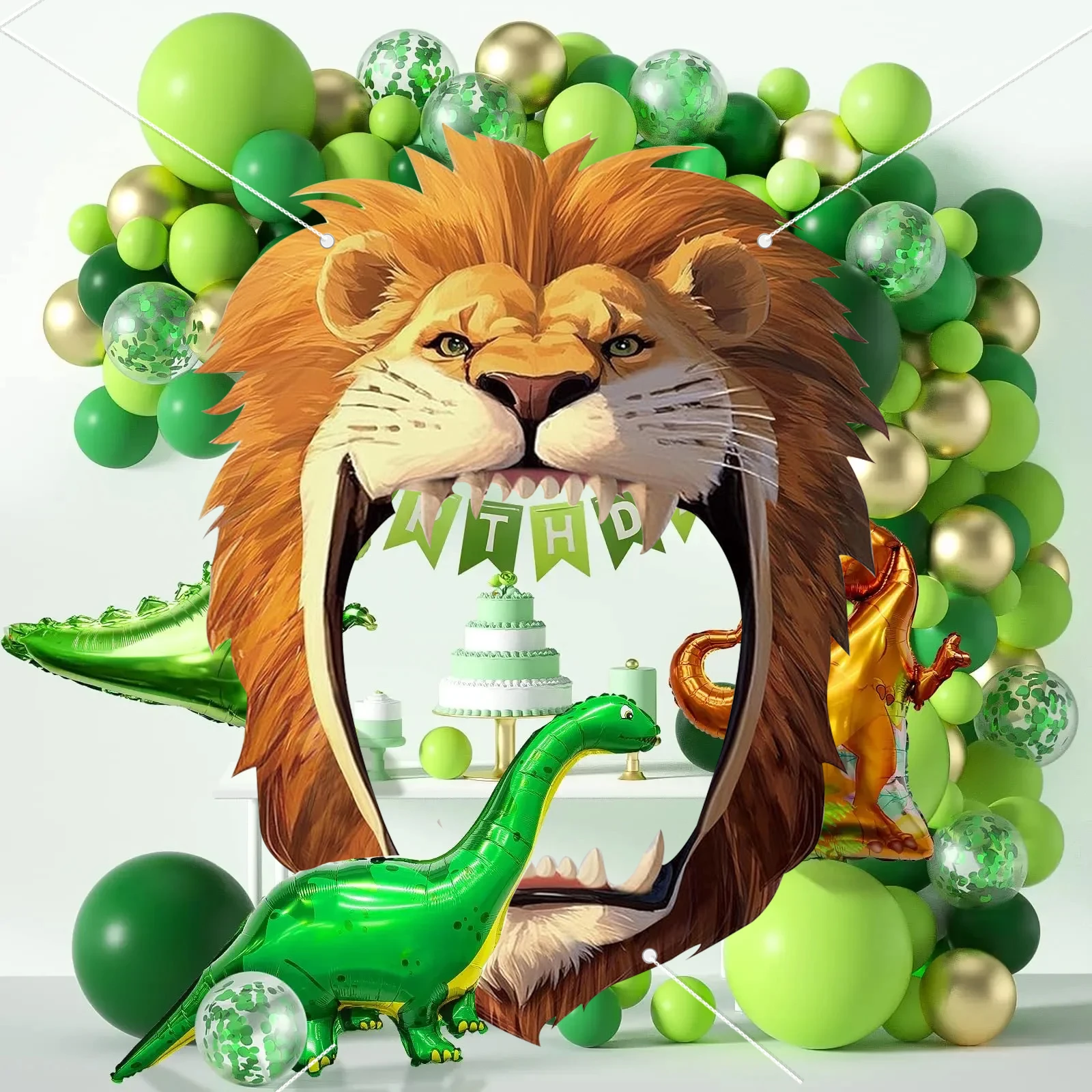 خلفية صورة لحفلة السفاري، حيوانات متجمعة، زينة حفلات أعياد الميلاد، قماش على شكل أسد، خلفية كشك الصور