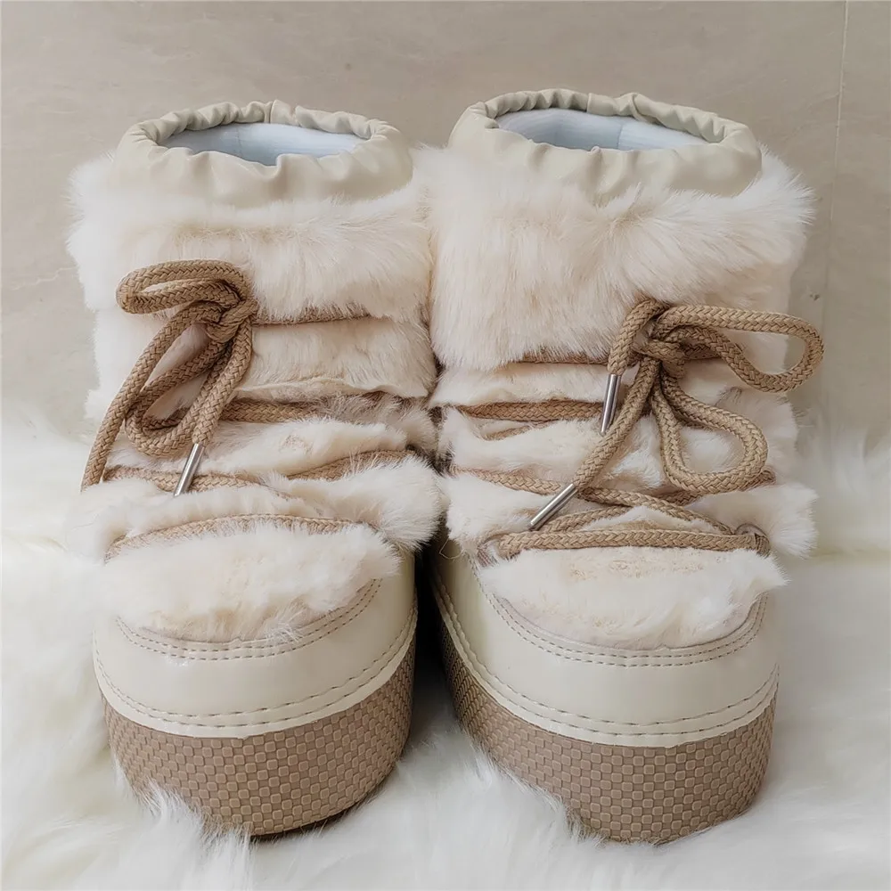 2024 Winter Ankle Boots for Women Platform Antiskid Waterproof Ski Boots Luxury Fluffy Furry Fur Boots Woman's Ankle Booties