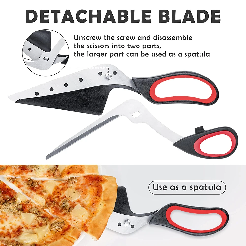 Stainless Steel Pizza Scissors, Easy Cutting Pizza Spatula, Slicer Tools with Ultra Sharp Detachable Blade