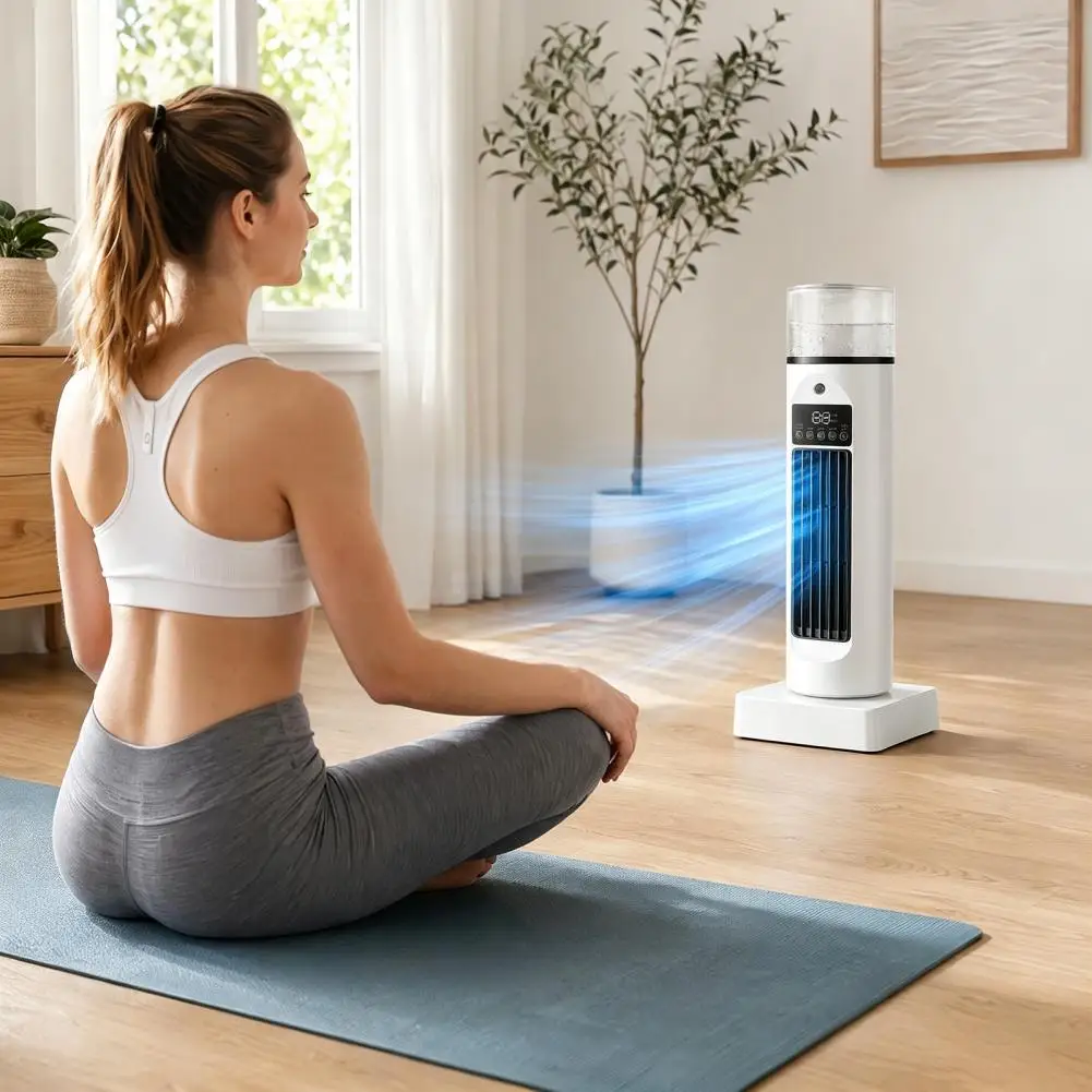 Portable Tower Fan with Remote Control, 6 Speed 7 Color LED Night Light, Quiet Air Cooler, USB Powered Misting Fan for Home Offi