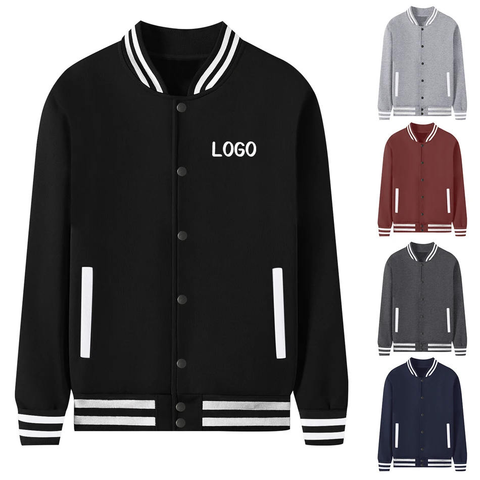 

DIY Logo Letter Towel Printing Jacket Coat Men's Y2K Street Hip-hop Retro Baseball Uniform Couple Casual All-match Jacket Top