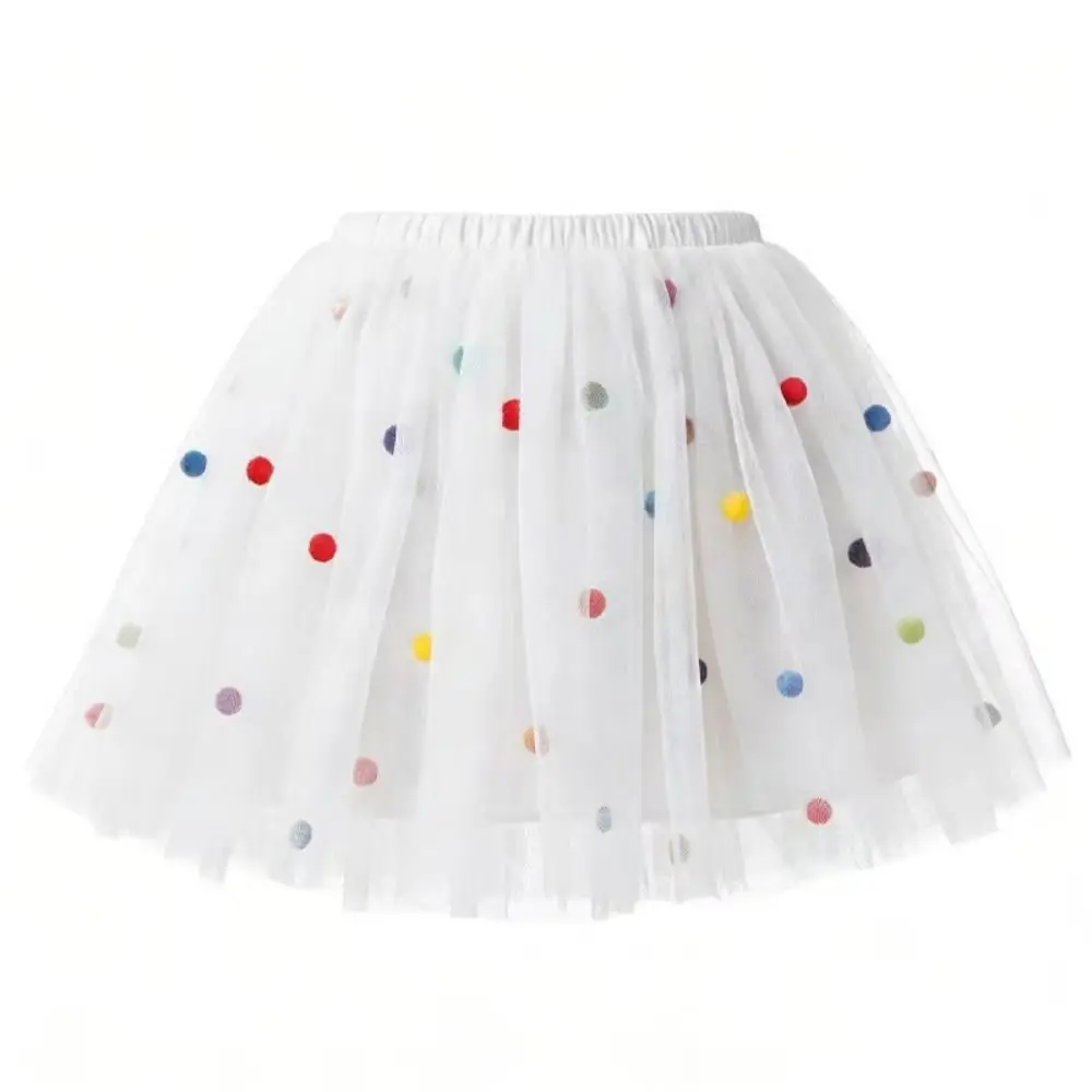 Princess Style Mesh Tutu Skirt Pom Pom Puffy Girls Mesh Puffy Skirt with Lamp Beads Short Length Pom Pom Skirt Party Wear