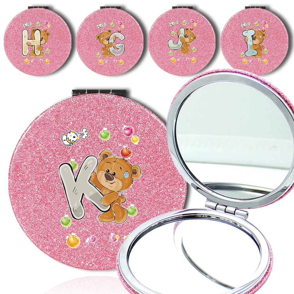 

Foldable Magnifying Makeup Mirror Shiny Metal Shell Makeup Tool Double Sided Portable Small Round Mirror Bear Pattern