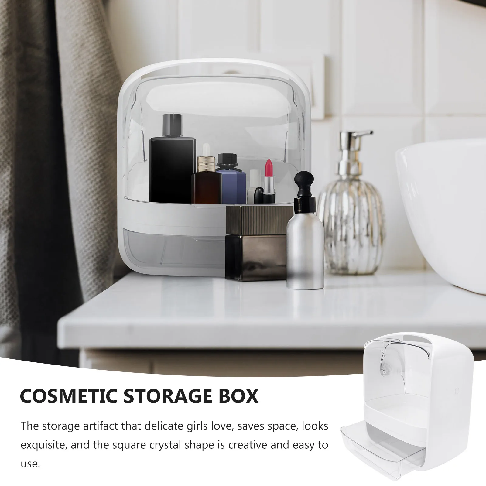 

1Pcs Crystal Cosmetics Storage Box Small Size Skin Care Organizer Eco-Friendly Durable Makeup Container Bedroom Bathroom Desktop