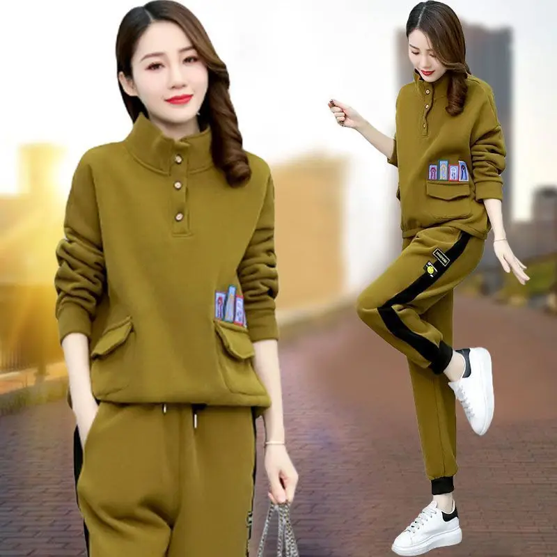 Large Casual Sportswear New Hoodie Set for Women, Autumn and Winter Fashionable and Versatile Two-piece Professional Suit