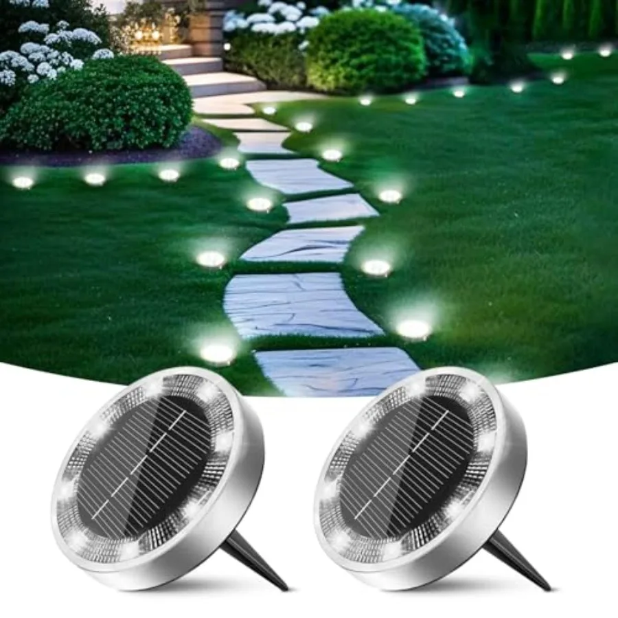 

Peasur Solar Ground Lights Outdoor, Flat Solar Powe Disc Lights, IP68 Waterproof, Anti-Rust, Landscape Lighting for Pathway Gar