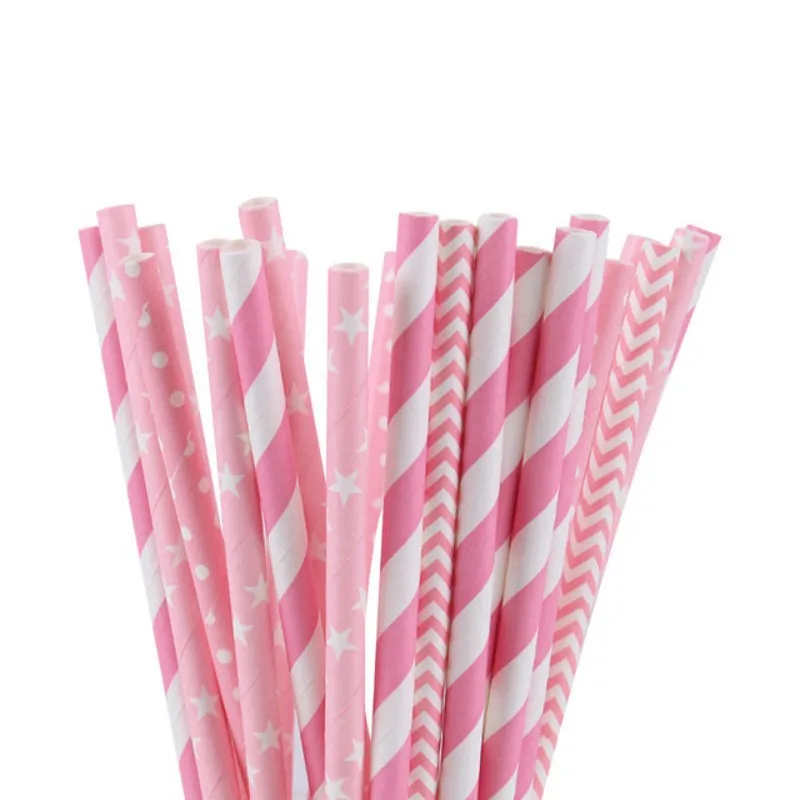 

100/50/25PCS Biodegradable Paper Straws Pink Stripes Drinking Straws Wedding Birthday Party Decoration Baby Shower Kids Supplies