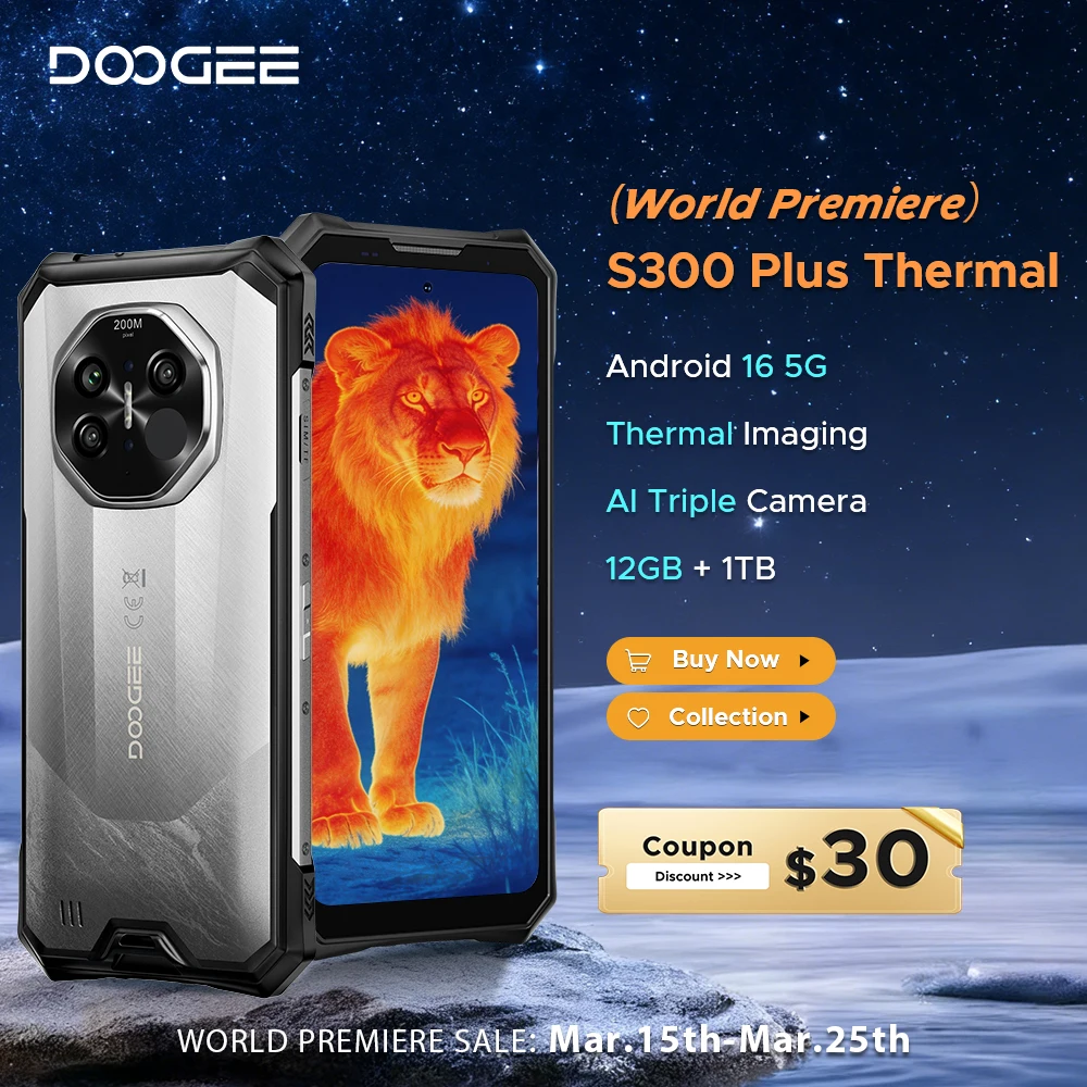 Global Version DOOGEE S300 Plus Thermal Rugged Phone 5G Thermal Imaging Support POC Gemini AI 6.78'' Screen Android 16 Cellphone