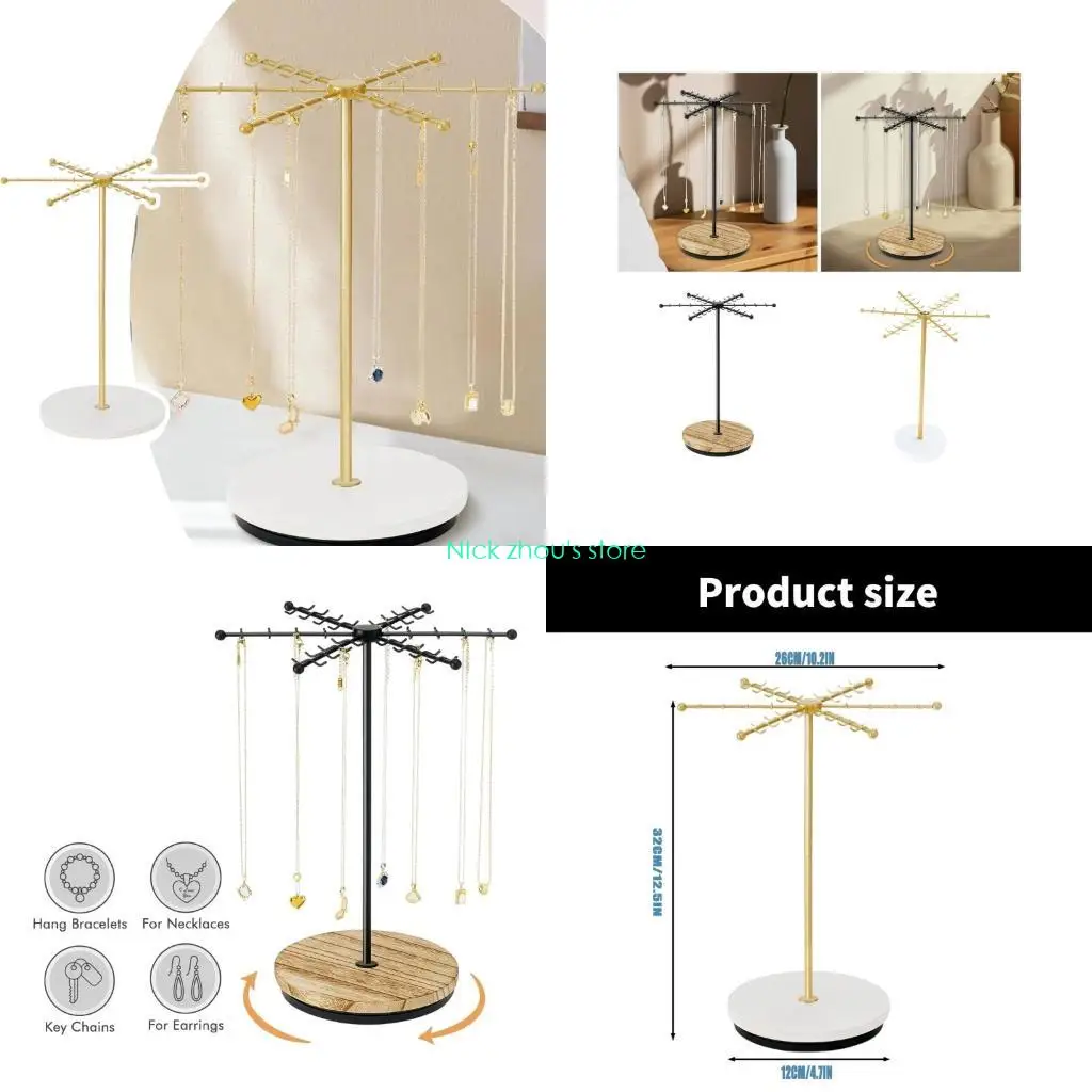 

E15E Multi Hook Rotating Necklace Stand with 48 Hooks Space Saving Jewelry Accessories Organiser Earring and Bracelet Rack