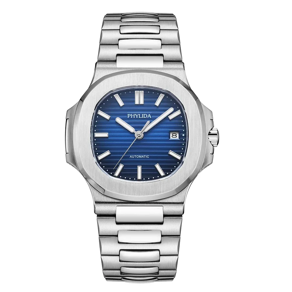 

PHYLIDA Men's 40mm Automatic Watch - Blue Dial with Date Miyota Luxury Sports Classic