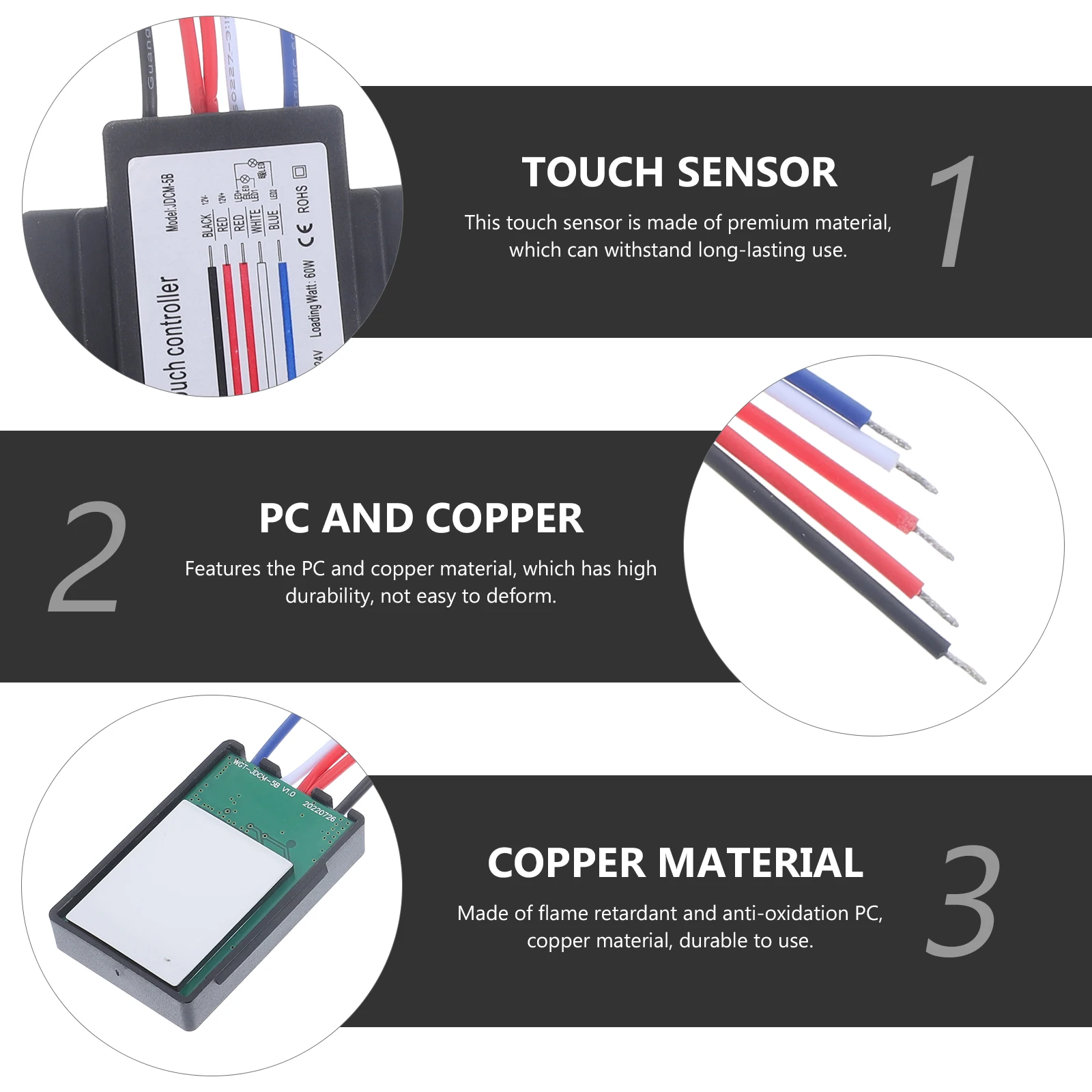 

Touch Lamp Control Module 12-24V Mirror Dimming For Led Cabinet Soap Dispenser Lighting Durable Pc Copper